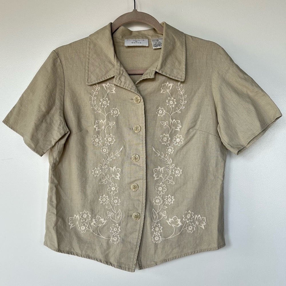 Christopher & Banks Button Front Casual Linen and Cotton blend